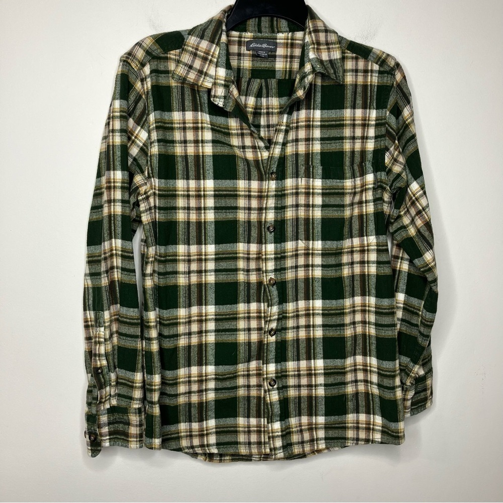 Eddie Bauer green plaid flannel button down‎ shirt size small
